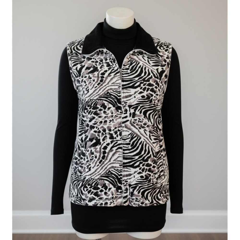 Rebecca Malone Plus Size 2X Zebra Giraffe Print Sleeveless Vest Cozy Winter Fall